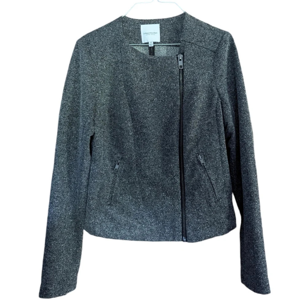 Catherine Malandrino Runway Style Gray Asymmetrical Moto Jacket Size S
